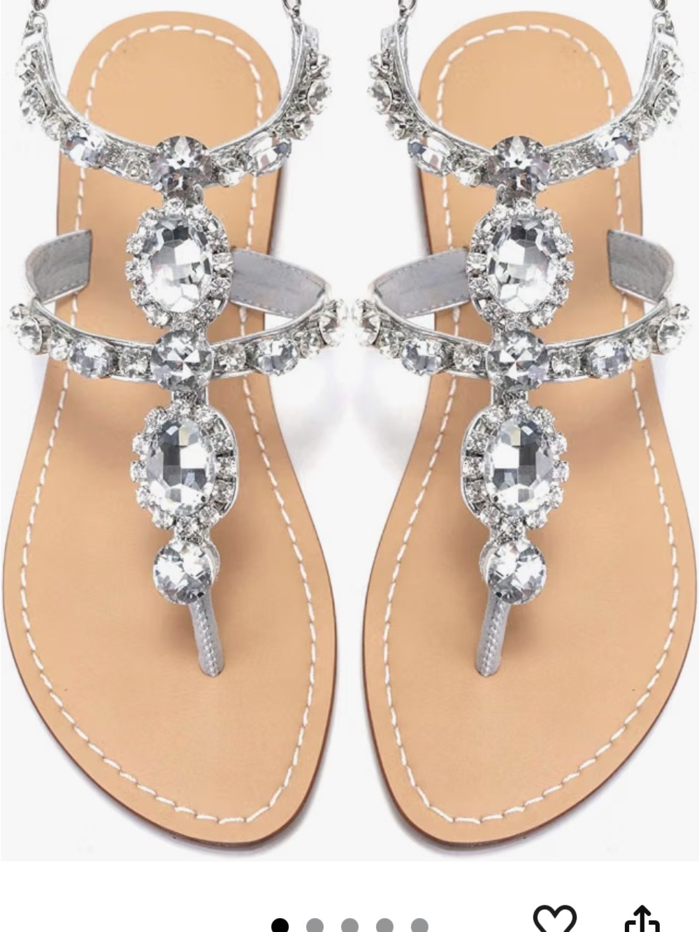Crystal-Embellished Silver T-Strap Sandals